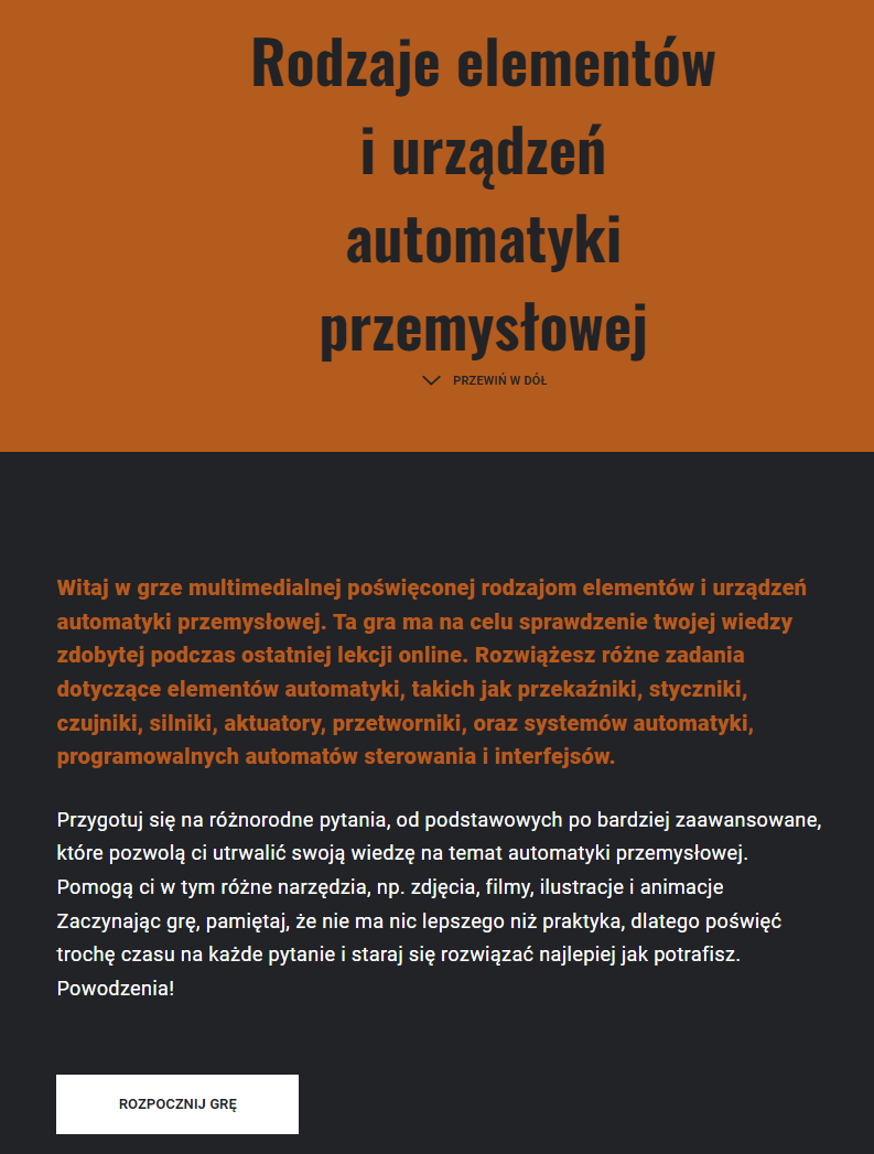 Przykładowy widok okna gry edukacyjnej
