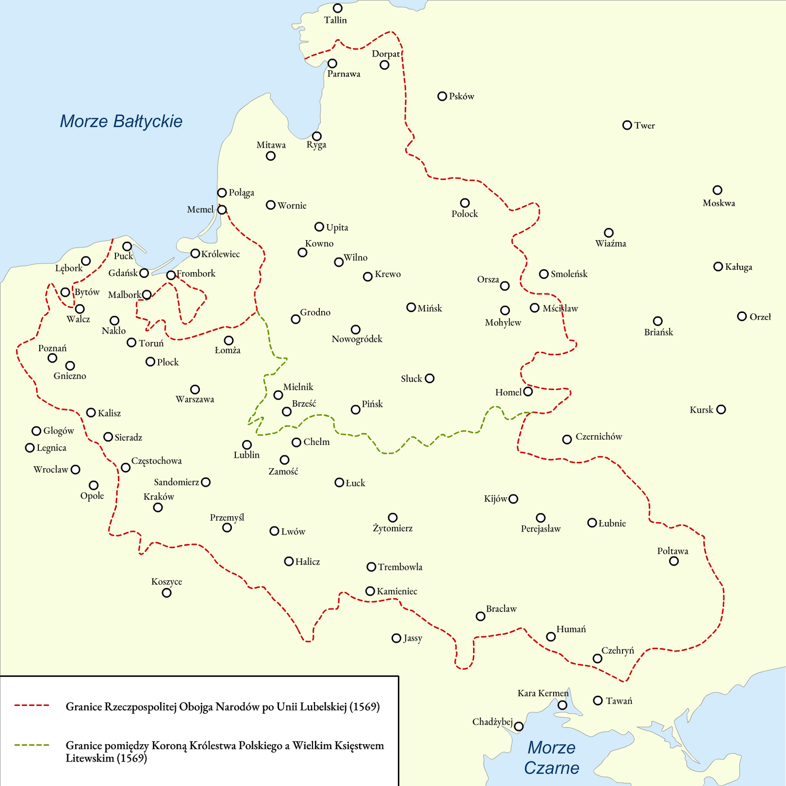 Przedstawia mapę Rzeczypospolitej z 1569 roku z zaznaczonym podziałem na Koronę Królestwa Polskiego i Wielkie Księstwo Litewskie. Przyłączono ogromne tereny Wołynia, Podola i Ukrainy do Korony Królestwa Polskiego. 