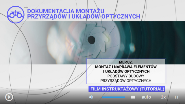 Wygląd ekranu początkowego filmu. U góry znajduje się tytuł lekcji, poniżej grafika z nią powiązana, kategoria lekcji i zakres materiału.
