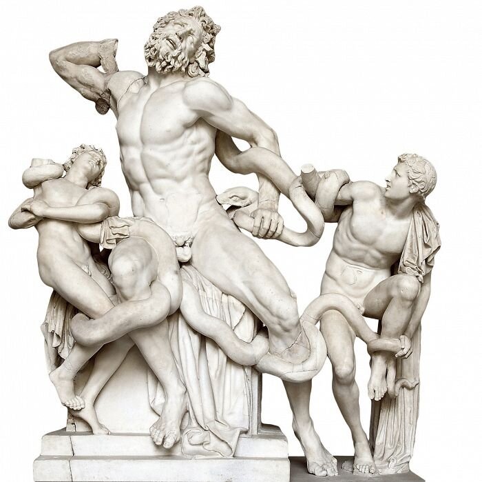 Laokoon i jego synowie Źródło: Atenodoros z Rodos , Polidoros , Agesandros, Laokoon i jego synowie, ok. 150–50 p.n.e., Musei Vaticani (Cortile del Belvedere), licencja: CC BY 3.0.