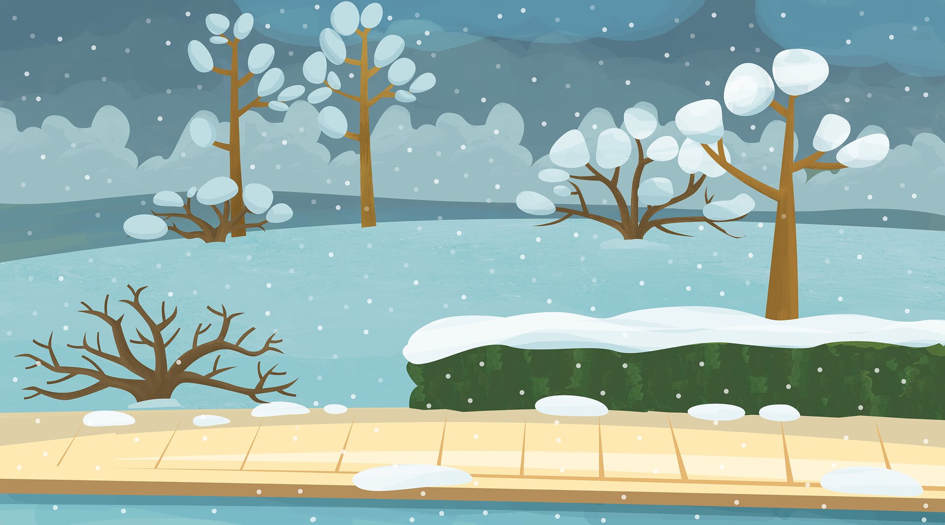 Na ilustracji znajduje się krajobraz zimą.
