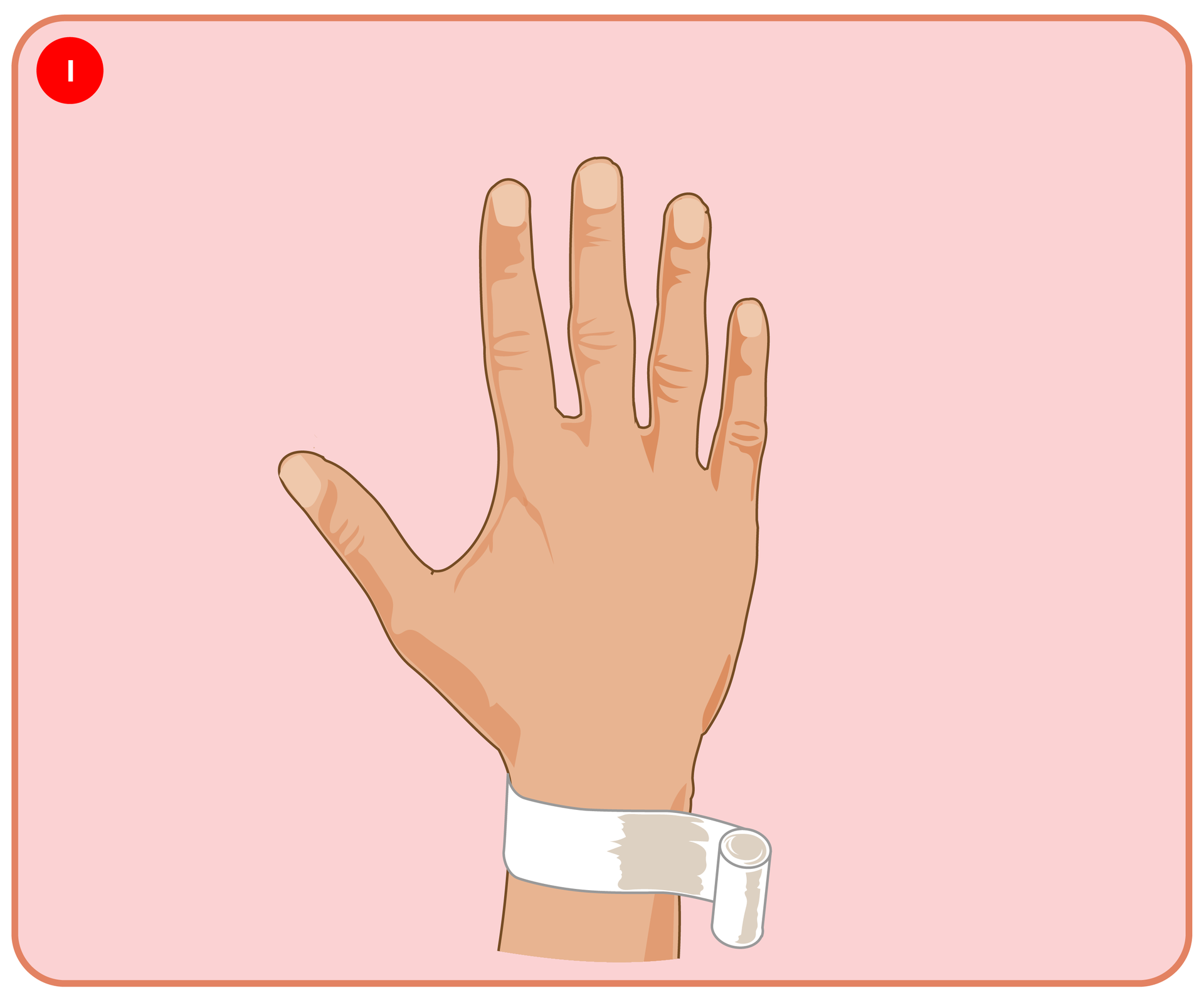 Pokaz slajdów prezentujących kolejne etapy bandażowania kciuka opatrunkiem kłosowym.