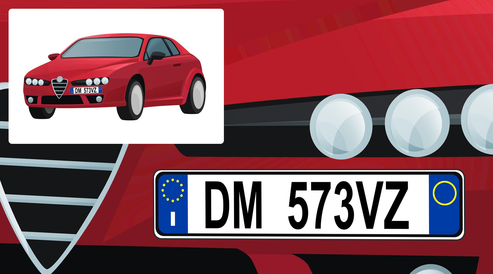 Ilustracja przedstawia samochód z włoską rejestracją.