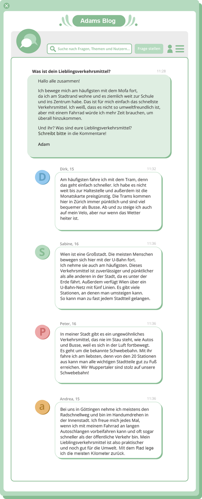 Ilustracja przedstawia forum internetowe. Transkrypcja dostępna poniżej.
