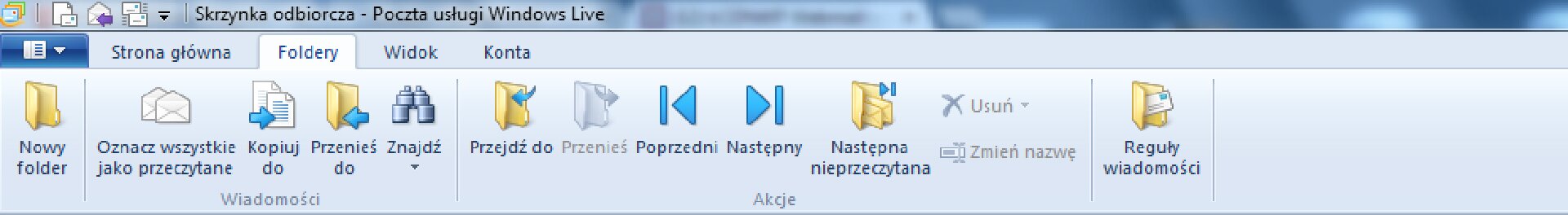 Widok wstążki programu Windows Live