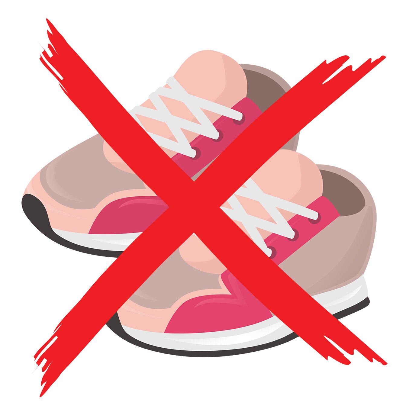 Ilustracja przedstawia adidasy. Buty są przekreślone na czerwono.