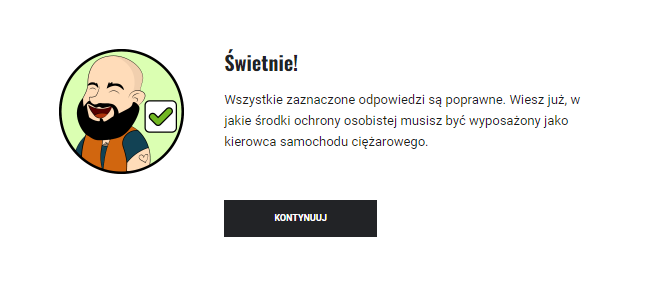 Przykładowy komunikat o prawidłowej odpowiedzi