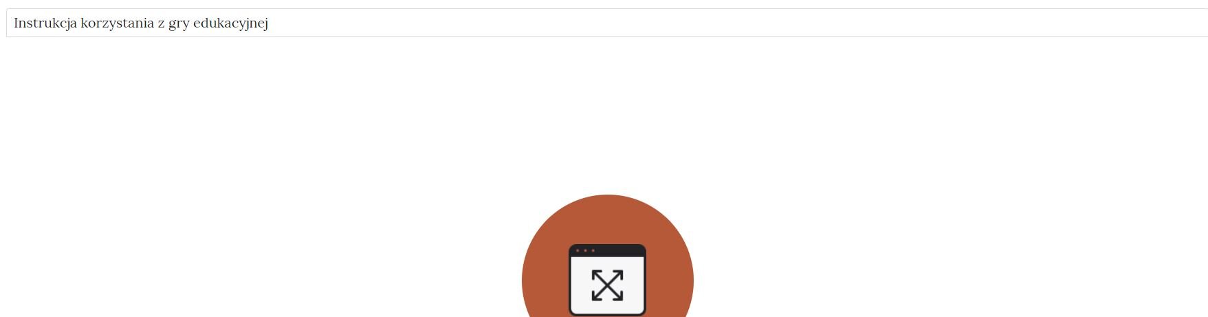 Grafika ukazuje widok ekranu startowego gry. Na górze znajduje się pasek umożliwiający wyświetlenia instrukcji gry, a na środku ikona trybu pełnoekranowego.