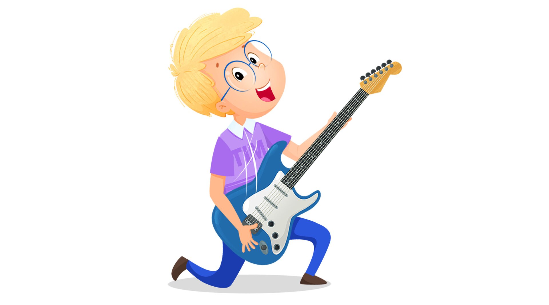 Na ilustracji znajduje się Tim, który gra na gitarze.