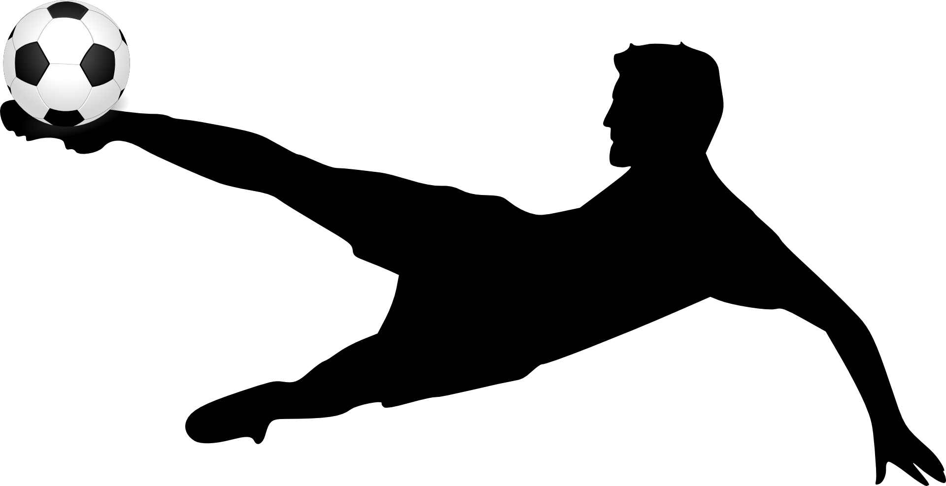 Rys. 3. Zdjęcie poglądowe przedstawia sylwetkę piłkarza w ruchu w pozycji poziomej, kopiącego piłkę. Postać piłkarza przedstawiono sylwetowo w czarnym kolorze, natomiast piłka jest czarno‑biała.