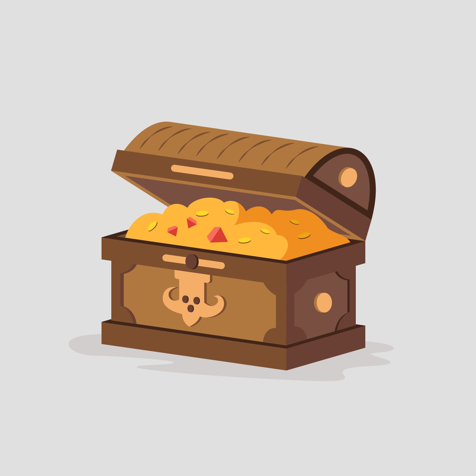 Ilustracja przedstawia skrzynię pełną skarbów. 