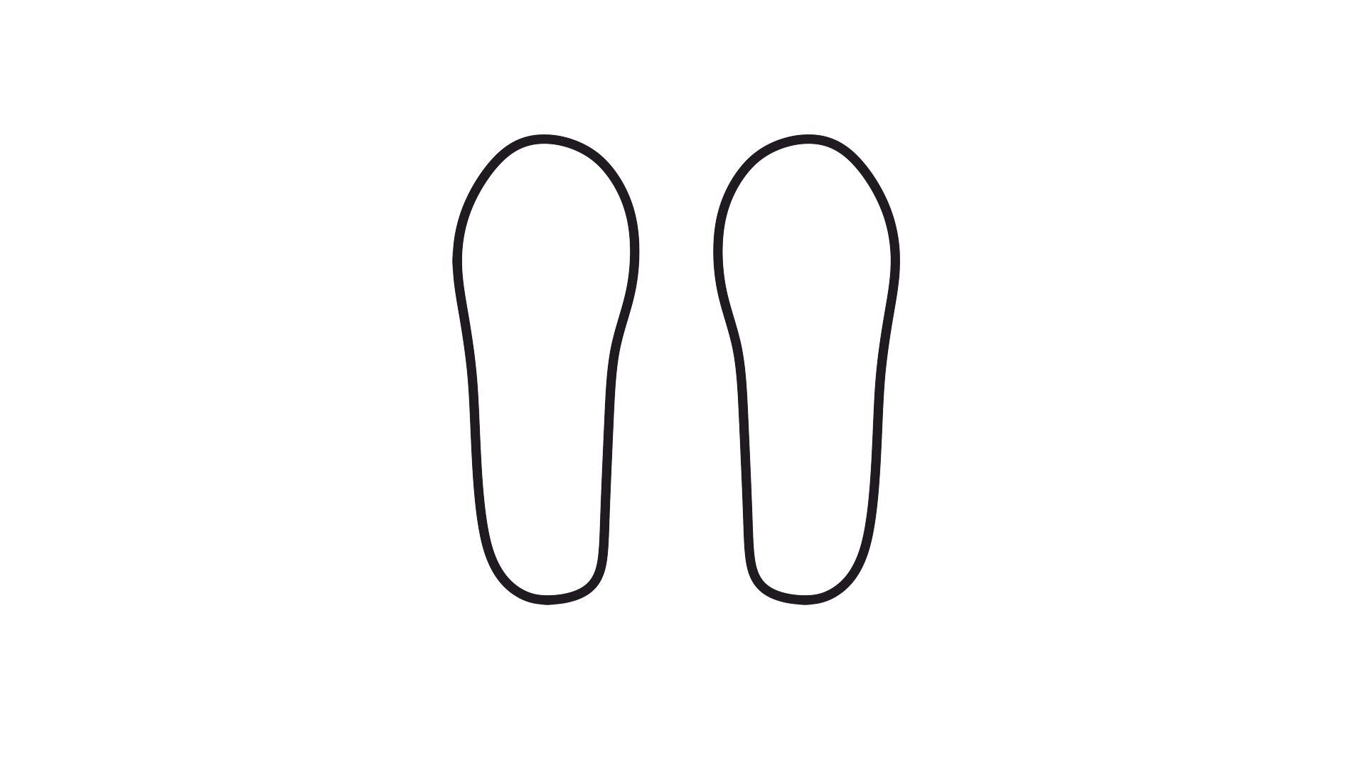 Grafika przedstawia obrys formy obuwniczej symetrycznej, stopy prawej i lewej.