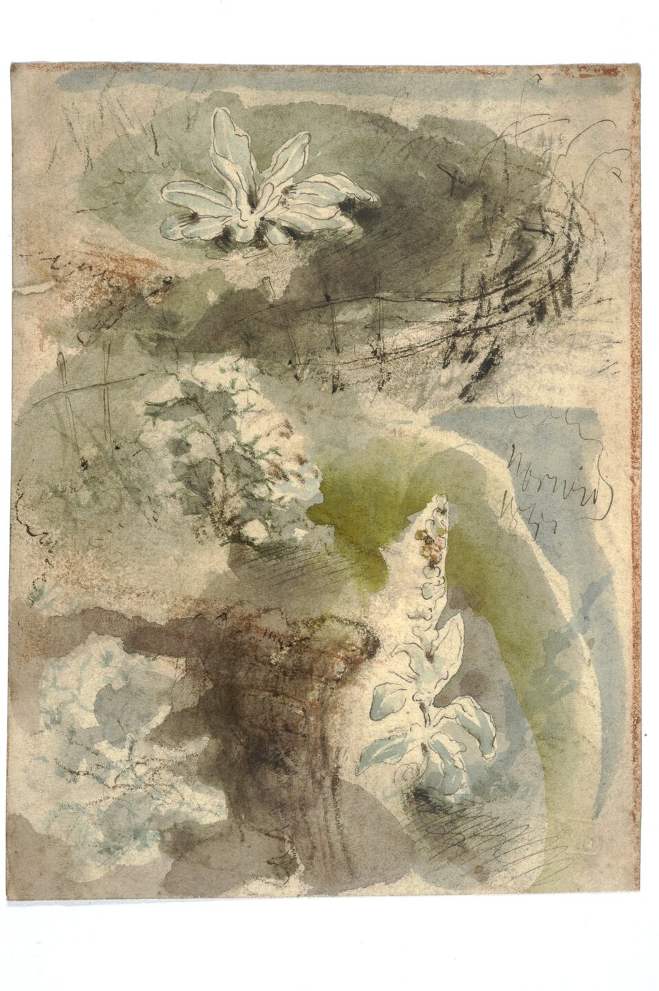 Obraz przedstawia łąkę. Nie jest ona jednak przedstawiona realistycznie, ale jako połączenie wielu barw z nielicznie zarysowanymi na niej kwiatami.