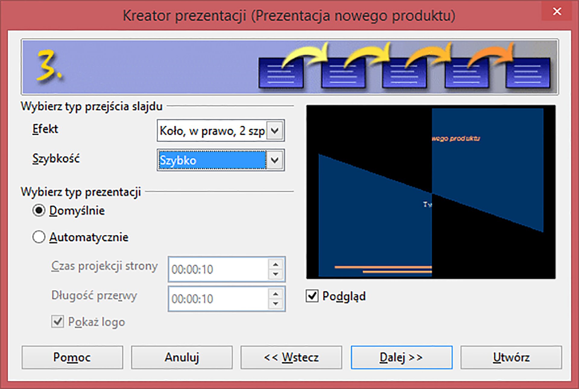 Widok okna kreatora prezentacji - strona 3