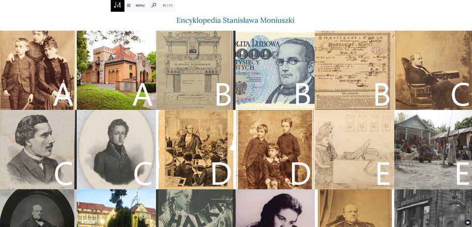 Obraz przedstawia kolaż starych zdjęć i dokumentów, ułożonych w siatkę. Każdy rząd i kolumna jest oznaczona literami.

Górny rząd:

A: Dwa zdjęcia. Po lewej stronie grupowe zdjęcie trzech osób w ubraniach z epoki, wyglądających na dzieci lub młodych dorosłych. Po prawej stronie zdjęcie budynku z cegły z wieżyczkami i otaczającym go trawiastym terenem.
B: Dwa zdjęcia. Po lewej stronie stary dokument z ozdobnym nagłówkiem i tekstem, wyglądający na certyfikat lub dyplom. Po prawej stronie banknot z wizerunkiem mężczyzny w okularach.
C: Stare, czarno‑białe zdjęcie siedzącego mężczyzny w eleganckim stroju, opierającego się na krześle.
Środkowy rząd:

C: Dwa portrety. Po lewej stronie grawerowany portret mężczyzny z wąsami i brodą, zwróconego w lewo. Po prawej stronie malowany portret młodego mężczyzny w eleganckim stroju.
D: Dwa zdjęcia. Po lewej stronie scena przedstawiająca grupę ludzi, w tym dzieci, pracujących przy biurkach lub stołach, prawdopodobnie w szkole lub biurze. Po prawej stronie zdjęcie grupowe trzech dzieci i osoby dorosłej.
E: Dwa zdjęcia. Po lewej stronie ilustracja lub szkic przedstawiający osobę dorosłą i dziecko. Po prawej stronie zdjęcie ulicznej sceny z wieloma ludźmi i budynkami w tle, być może na targowisku.
Dolny rząd (częściowo widoczny):

Widać fragmenty kolejnych zdjęć, w tym portrety, budynki i inne historyczne ilustracje.