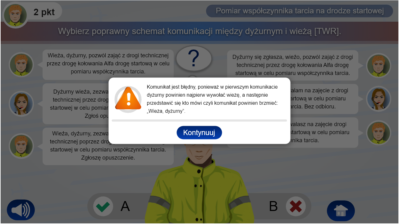 Przykładowy komunikat o błędnej odpowiedzi w grze