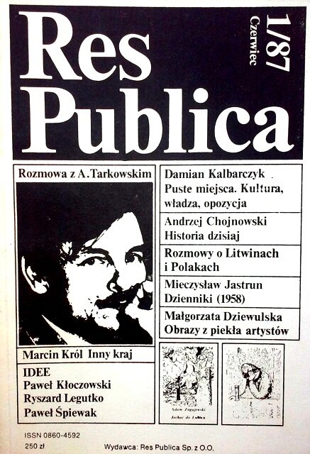 Ilustracja przedstawia stronę tytułową czasopisma Res Publica. Oprócz różnych podtytułów jest zdjęcie mężczyzny w średnim wieku z wąsami i brodą.
