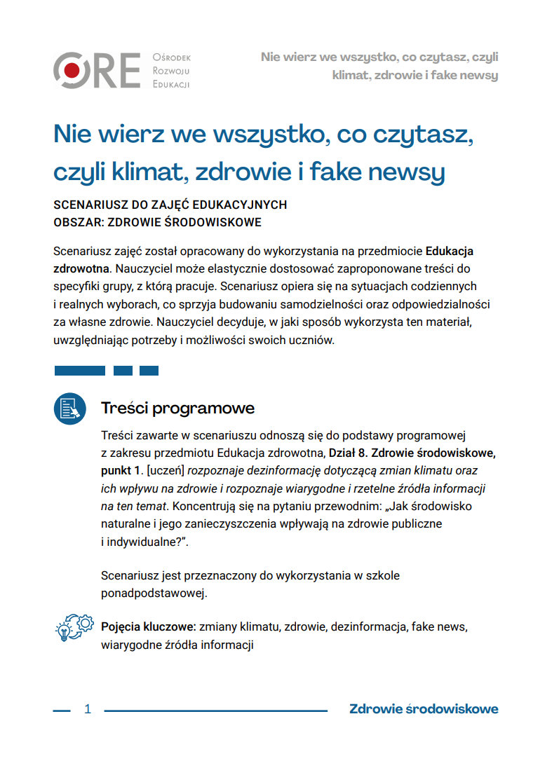 Pobierz plik: Nie wierz we wszystko, co czytasz, czyli klimat, zdrowie i fake newsy.pdf