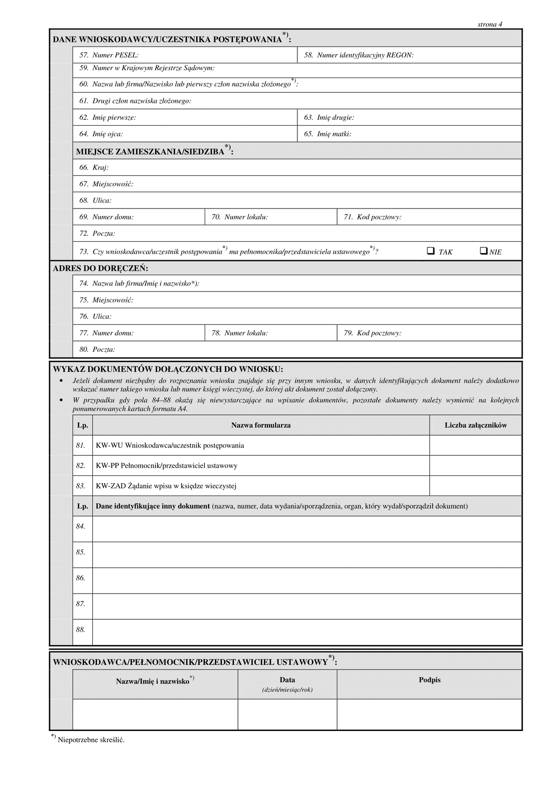 Wzór 7. Przykład wniosku o wpis w księdze wieczystej 4/4