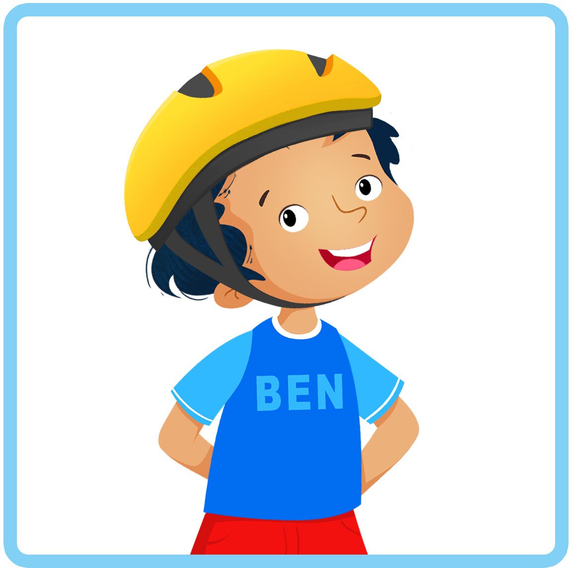 Ilustracja przedstawia Bena w kasku.