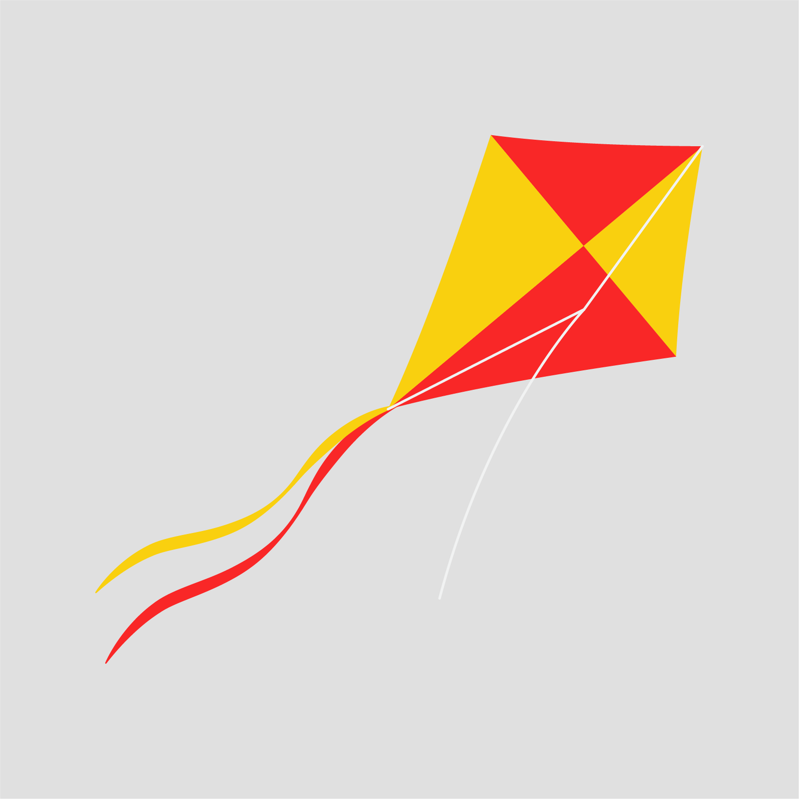 Ilustracja przedstawia żółto czerwony latawiec. 