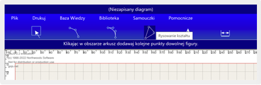 Ilustracja przedstawia okno z dostępnymi elementami rysunku technicznego. W tym celu należy wykorzystać dostępne narzędzia, m.in. rysowanie kształtu.