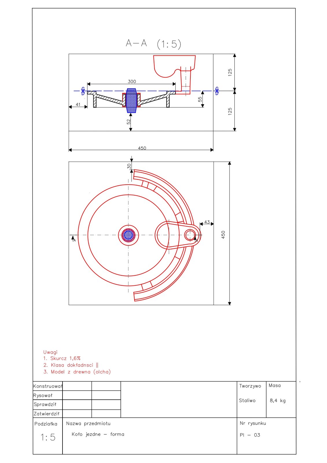 Rysunek formy tarczy tokarskiej