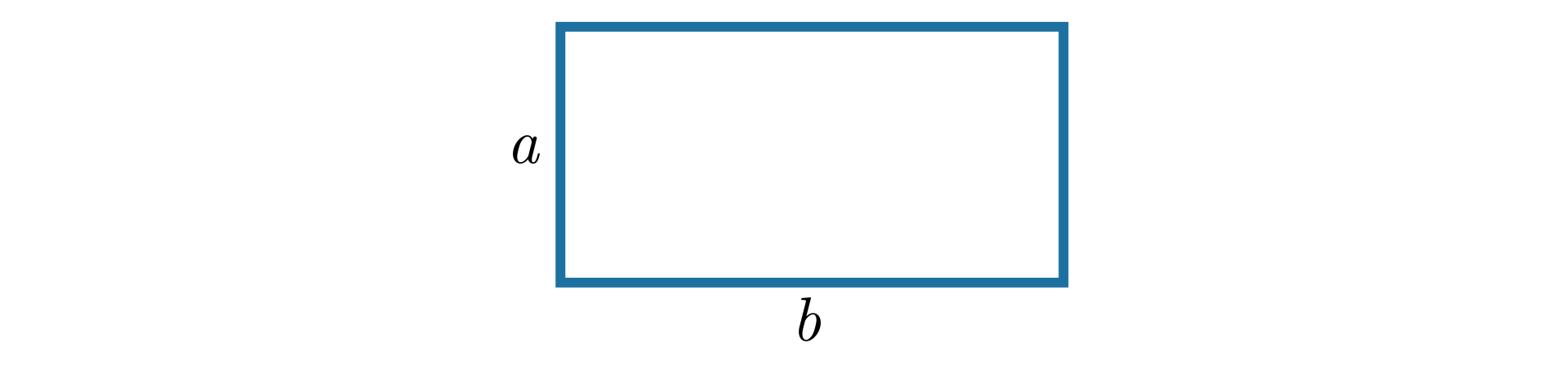 Na ilustracji przedstawiono prostokąt. Długość krótszego boku oznaczono litera a, natomiast długość dłuższego boku oznaczono literą b.