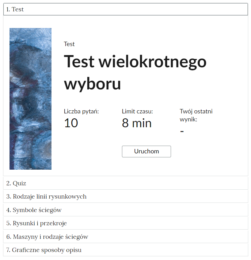 Widok na przykładowe ćwiczenie w otwartej zakładce