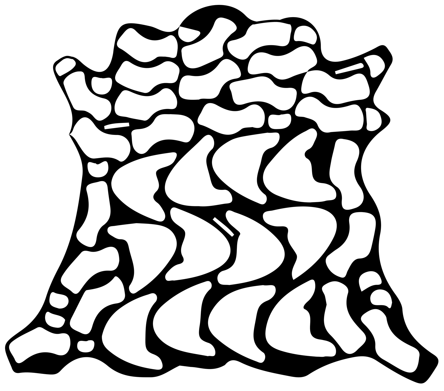 Rysunek pokazuje całą skórę cielęcą i wzorcowe ułożenie na niej elementów cholewek. Widoczny jest duży prostokątny kształt wypełniony mniejszymi kształtami w białym kolorze, w górnej części prostokątne, w dolnej półokrągłe. W części kruponowej znajdują się przyszwy oraz paski tylne zewnętrzne lub wewnętrzne, a w części bocznej – obłożyny. W części karkowej usytuowane są obłożyny, a w miejscu łap języki i podkrążki. Skóra ma mały odpad międzywzornikowy, ponieważ elementy ułożone są jeden obok drugiego i stykają się ze sobą.