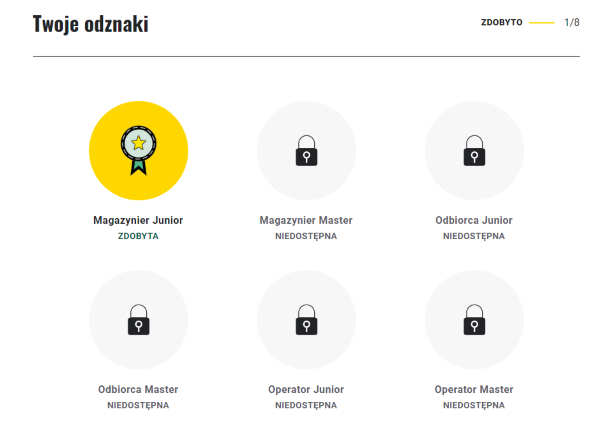 Przykładowy ekran gry po kliknięciu przycisku ZOBACZ ODZNAKI