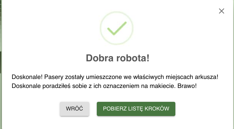 Widok informacji zwrotnej po prawidłowym wykonaniu zadania. 