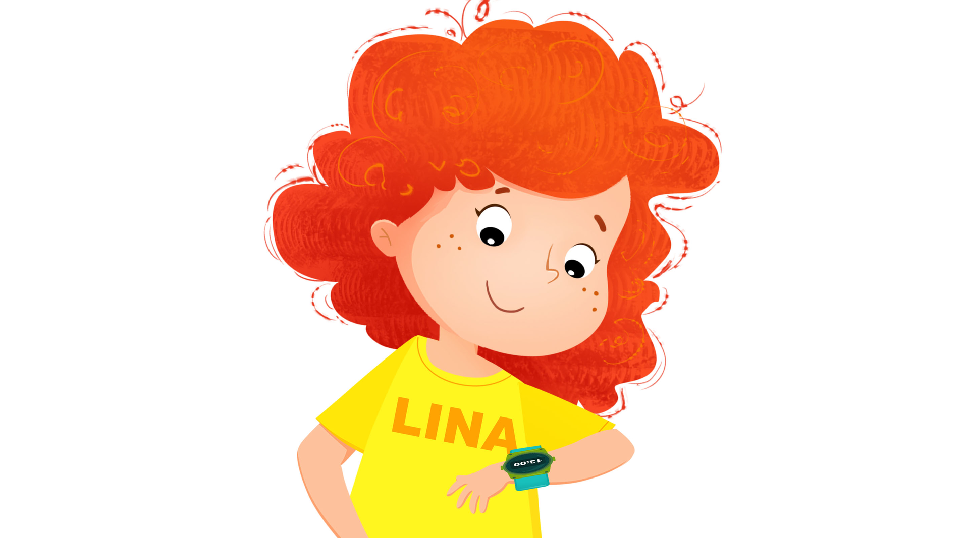 Na ilustracji znajduje się dziewczynka patrząca na zegarek.