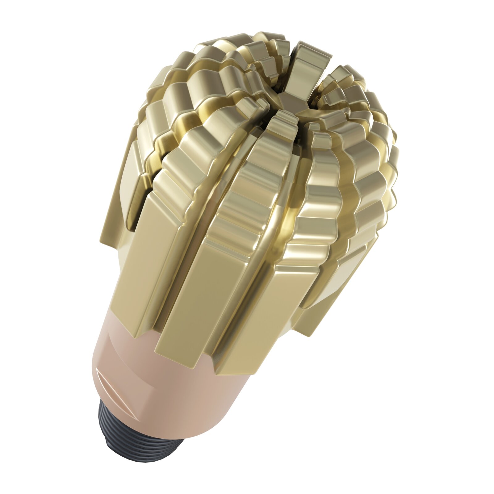 Grafika przedstawia świder diamentowy impregnowany. Świdry diamentowe impregnowane, w odróżnieniu od ziarnistych, posiadają pył diamentowy jako element skrawający. Warstwa robocza powstaje poprzez zmieszanie diamentów z proszkiem twardego metalu (stanowiącym ścieralną matrycę) i poddaniu mieszanki obróbce cieplnej. Uzyskuje się wówczas jednolicie rozmieszczone, drobne diamenty na pewnej długości części roboczej narzędzia. Podczas pracy zużyte diamenty wypadają, a matryca ściera się odsłaniając kolejne warstwy diamentów.
W rzucie głównym widać urządzenie mechaniczne, którego podstawą jest czarny gwintowany czop w kształcie lejka. Przedłużenie czopa stanowi miedziany cylindryczny element w kształcę śruby z dwoma kwadratowymi wycięciami przy podstawie od strony czopa. Na górze elementu osadzony jest złoty kadłub koronki świdra. Na powierzchni kadłuba widać równomiernie rozmieszczone żłobienia, które oddzielają prostokątne wypukłe elementy. Góra prostokątnego elementu ulega pofalowaniu oraz zwężaniu wraz ze zmniejszeniem odległości do szczytu koronki. Widoczny segment składa się z trzech prostokątnych wypukłych kształtów biegnących od podstawy koronki doi jej szczytu oraz jednego prostokątnego kształtu biegnącego od połowy wysokości koronki do jej szczytu.