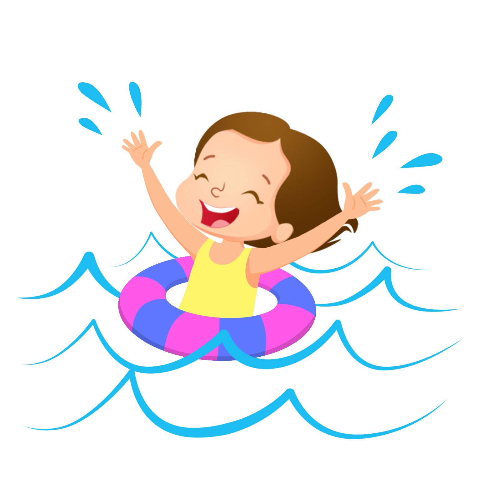 Ilustracja przedstawia kąpiącą się w morzu dziewczynkę.