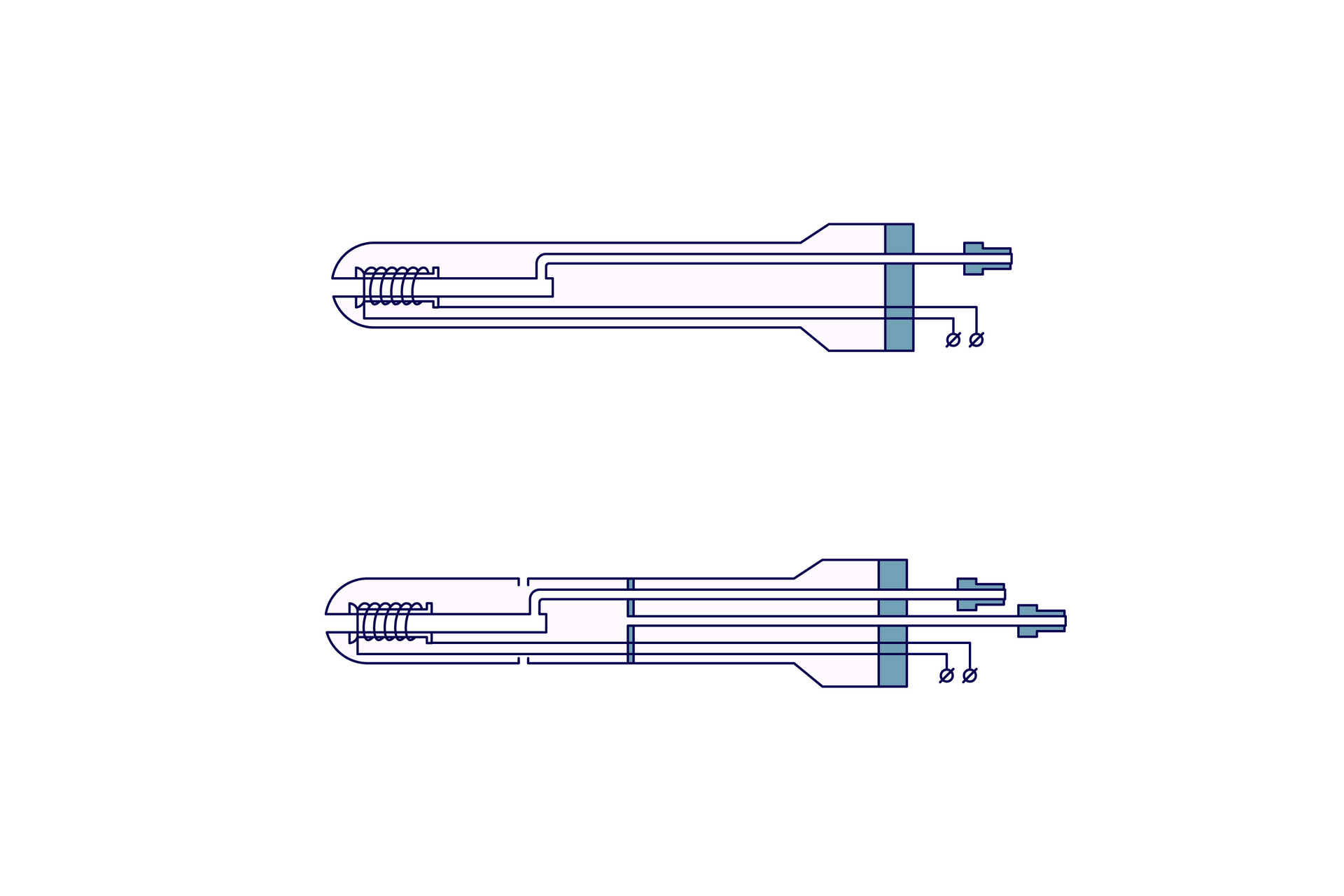 Ilustracja przedstawia dwa schematy odbiorników ciśnień powietrza. Na schematach pokazane są tak zwane rurka Pitota i rurka Prandtla. Obydwa schematy pokazują podłużne naczynie z zaokrąglonym końcem, w którym znajduje się dziura, przez którą może wlatywać powietrze. Za dziurą wokół rurki umieszczone są zwoje. Rurka Prandtla oprócz tego ma również drugą rurkę, która kończy się wewnątrz obudowy pierwszej rurki, w której to znajdują się dwa otwory wpuszczające do środka powietrze.