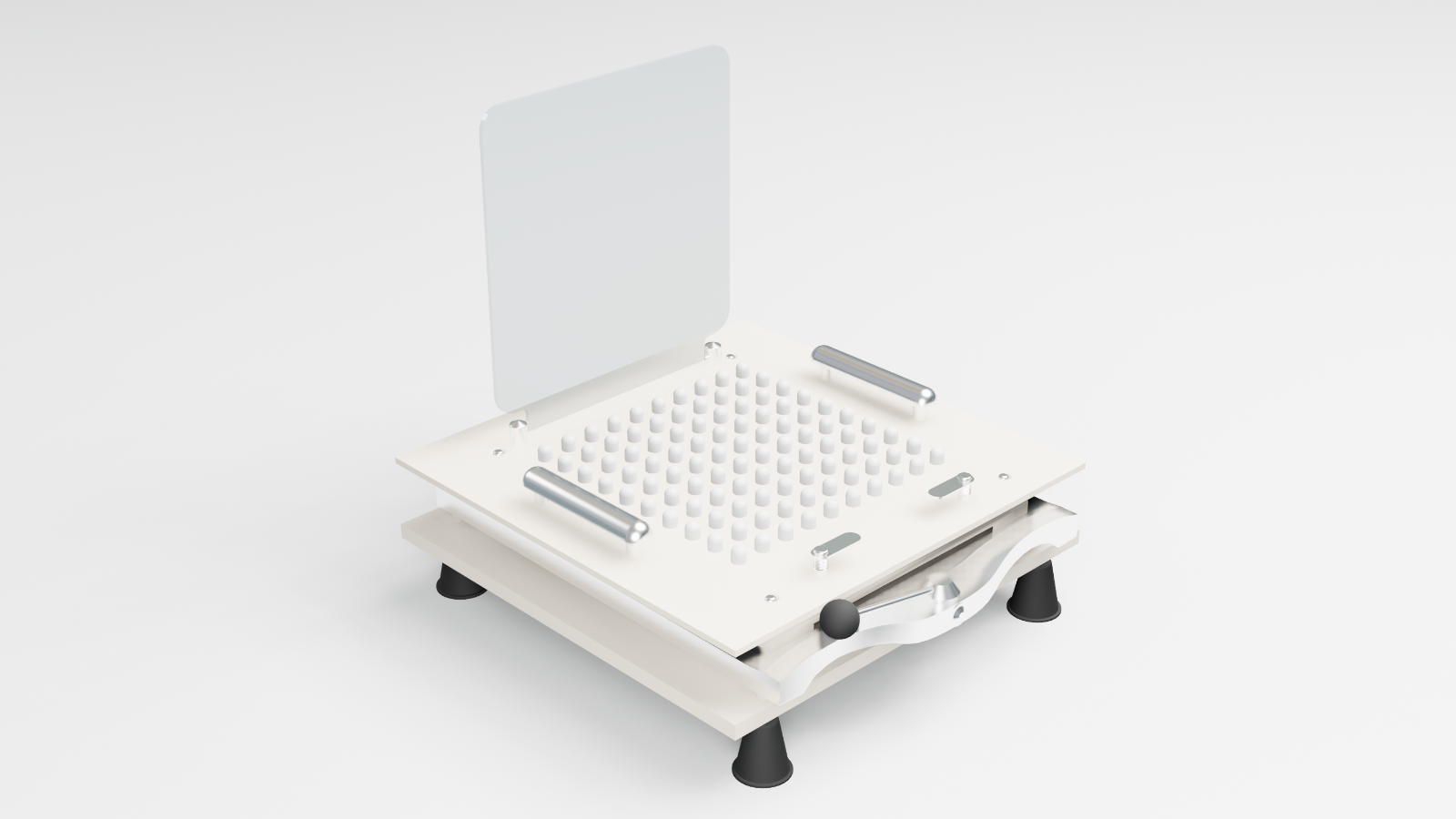 Na zdjęciu znajduje się kapsułkarka ręczna. Widoczna jest płyta perforowana, w której umieszcza się kapsułki żelatynowe.