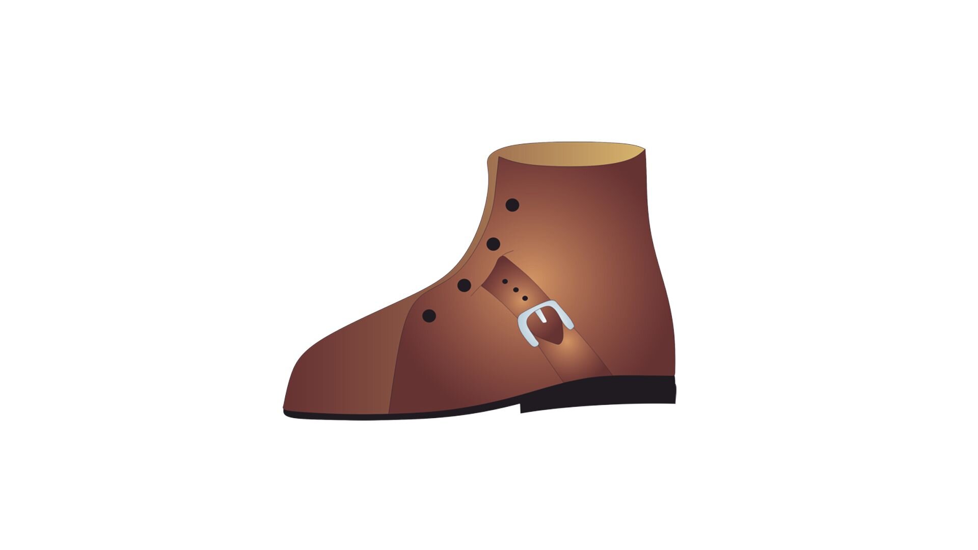 Grafika przedstawia but z wysoką cholewką i paskiem, który sięga od tylnej części podeszwy do sznurowania w miejscu kości klinowych.