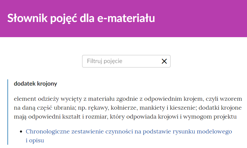 Widok na górną część słownika
