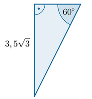 Trójkąt prostokątny z kątem o mierze 60°, na przeciw którego znajduje się przyprostokątna o długości 3,53.