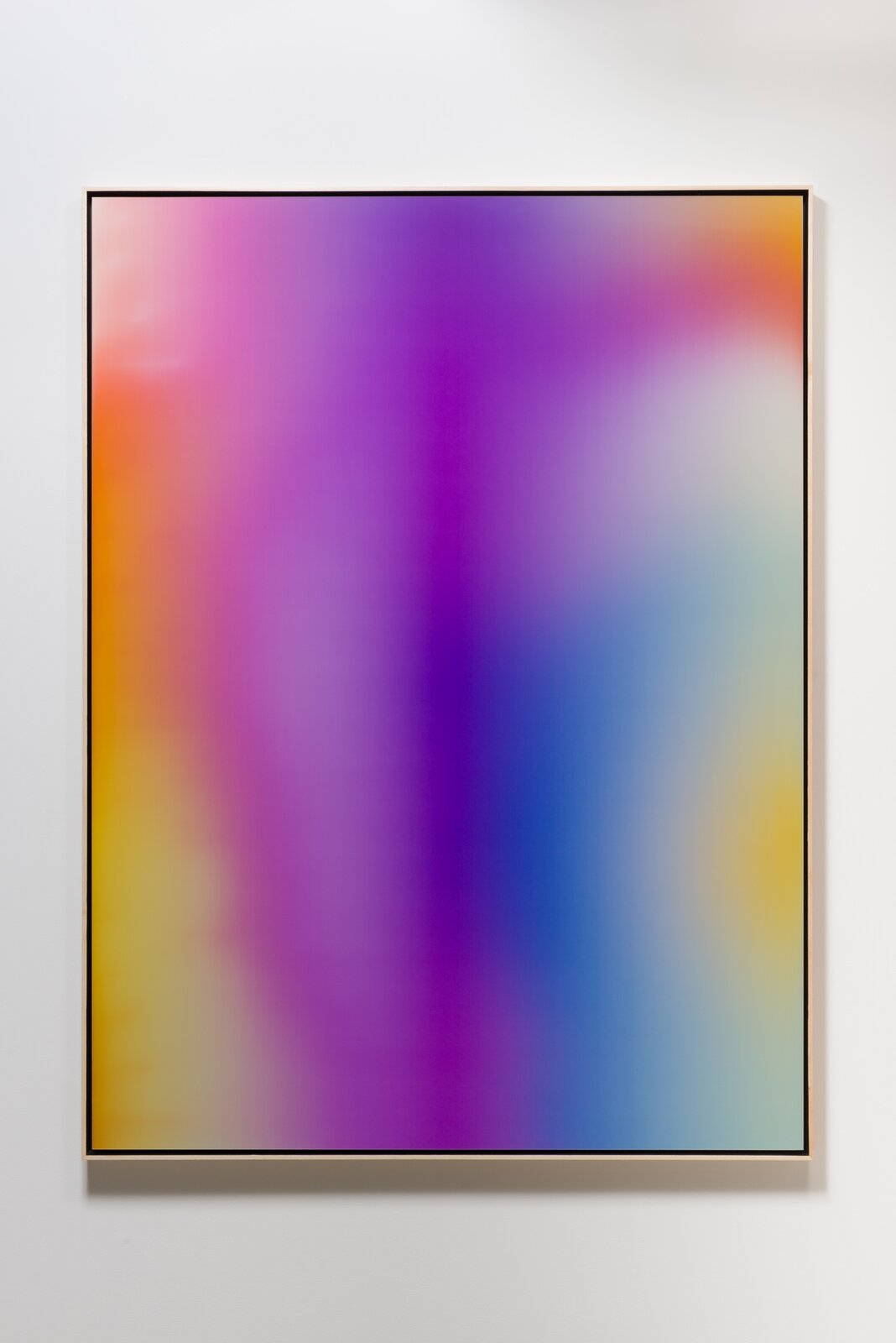 Ilustracja przedstawia prostokątną ramkę, której zewnętrzna linia jest beżowa, a wewnętrzna – czarna. W środku widoczne są duże, nieregularne plamy kolorów płynnie przechodzących w siebie nawzajem. 
Kolor fioletowy przechodzi w róż, ten dalej w pomarańcz, a następnie w  w żółty. Dominuje kolor fioletowy, tworząc pewnego rodzaju linię pomiędzy lewą, a prawą częścią obrazu. Intensywna fiolet płynnie przechodzi w róż oraz niebieski, ale widoczne są także pomarańcz, żółć oraz szarość.