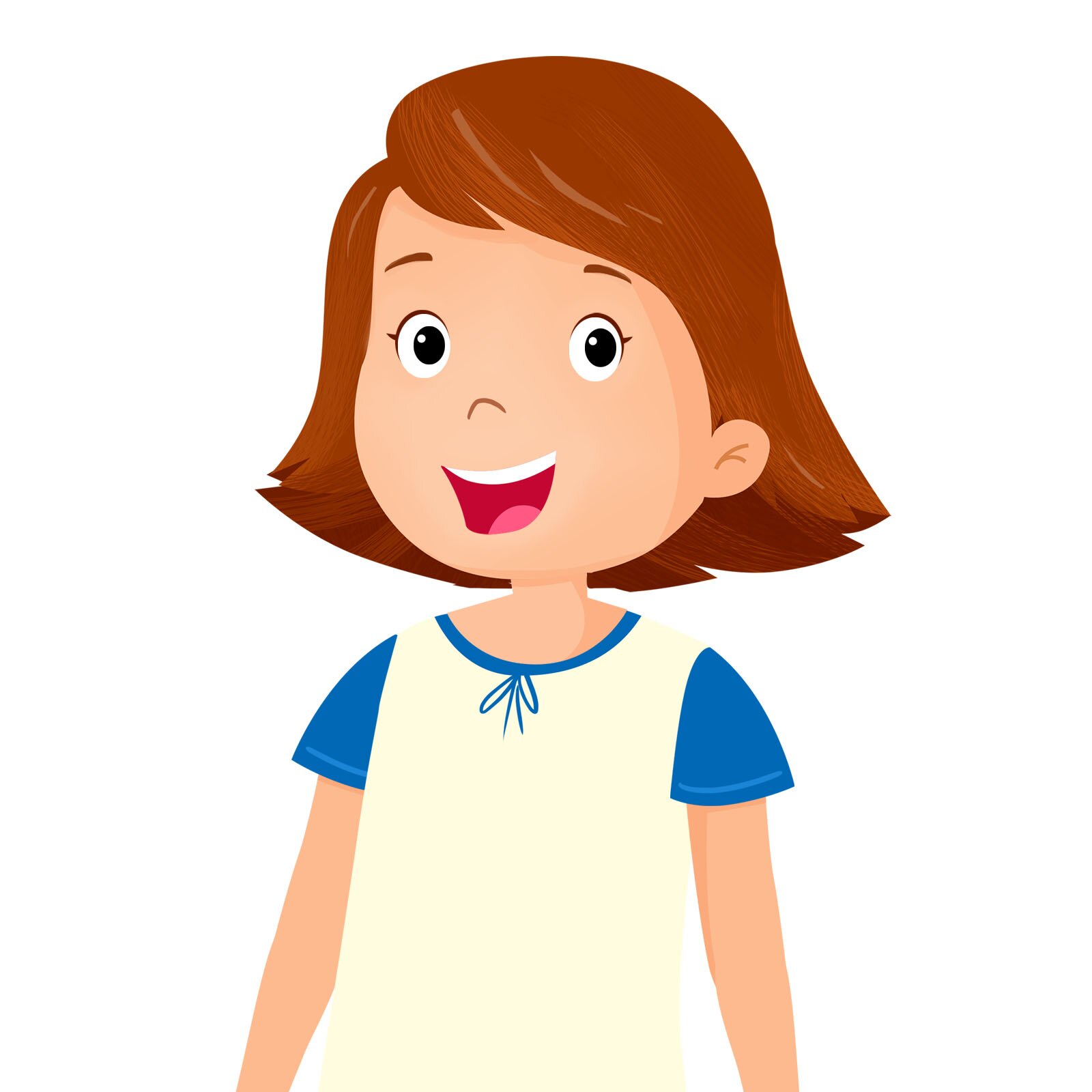 Ilustracja przedstawia uśmiechniętą dziewczynę w białej bluzce