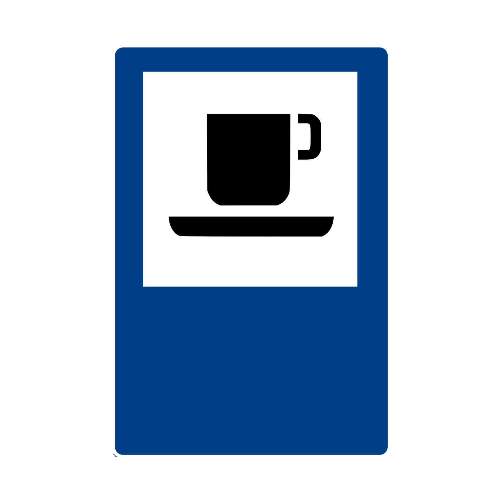 Ilustracja przedstawia znak informujący o barze. Znak jest prostokątny. Na znaku znajduje się symbol przedstawiający filiżankę i spodek.