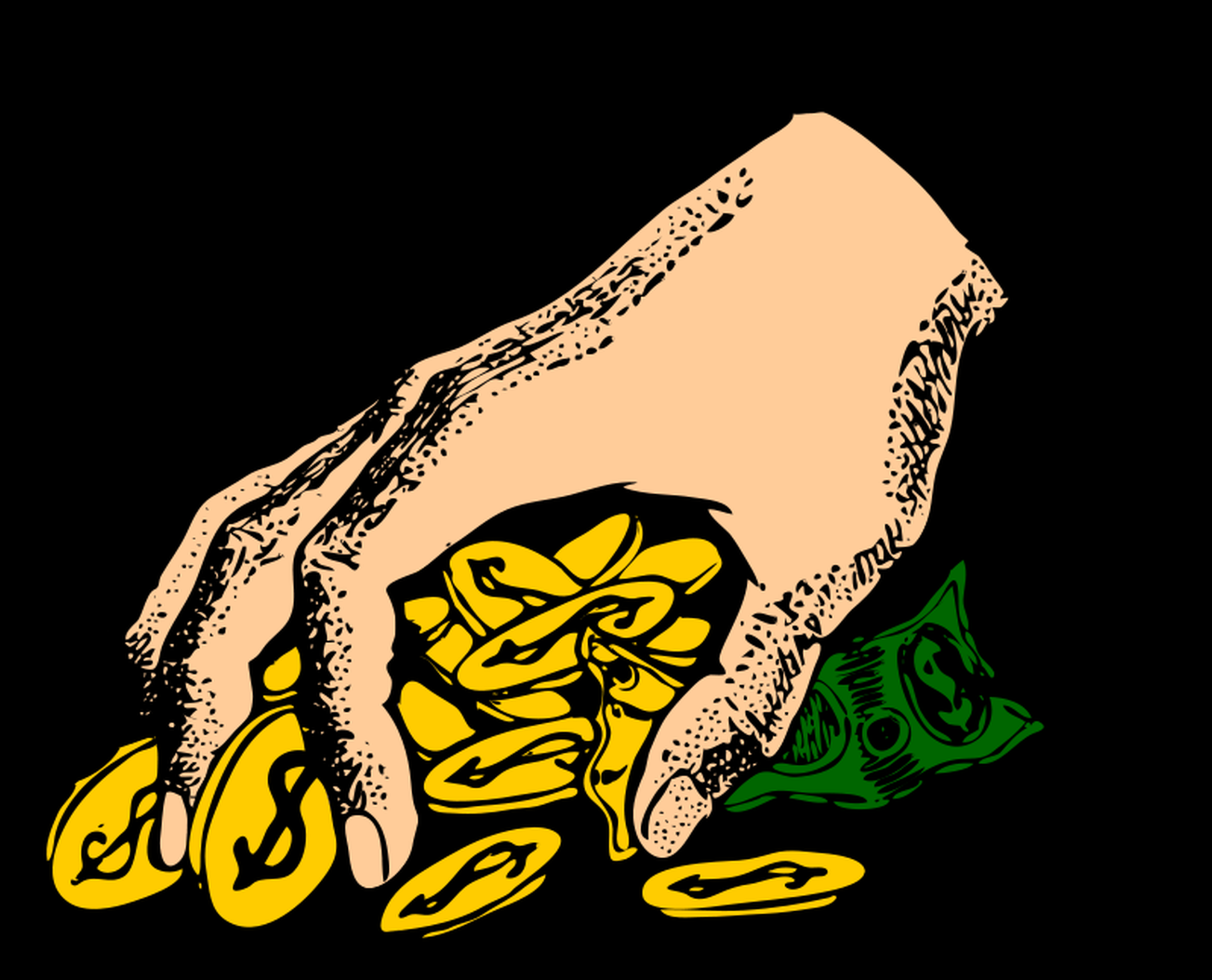 Ilustracja przedstawia grafikę ręki sięgające po pieniądze.