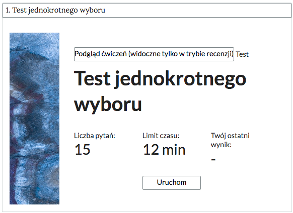 Widok na przykładowe ćwiczenie w otwartej zakładce