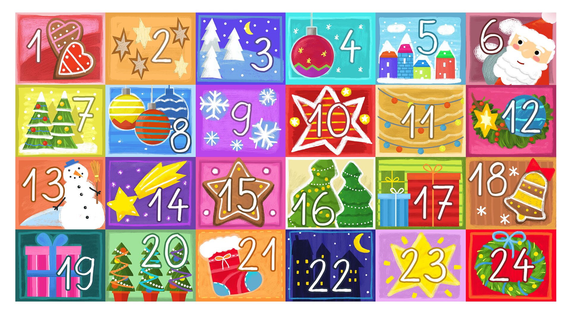 Ilustracja przedstawia kalendarz adwentowy.