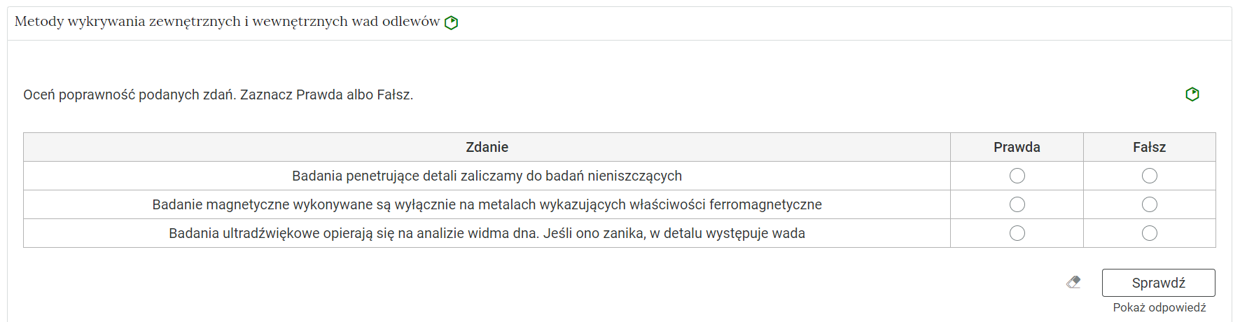Przykładowe zadanie w interaktywnych materiałach sprawdzających