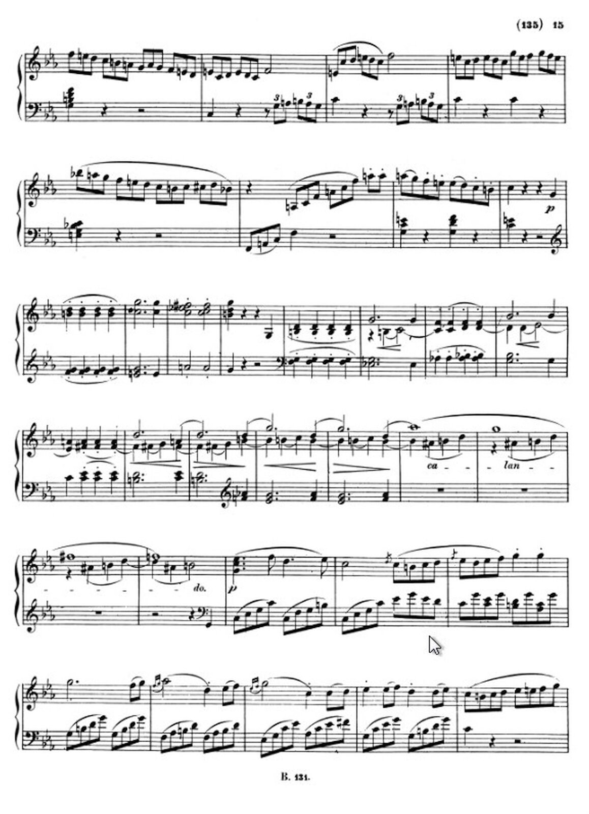 Zdjęcie przedstawia graficzny utwór muzyczny. Fotografia ukazuje czarną pięciolinię z nutami, na białej stronie utworu Ludwig van Beethoven – „Sonata fortepianowa c‑moll” opus 13 „Patetyczna”, część III.