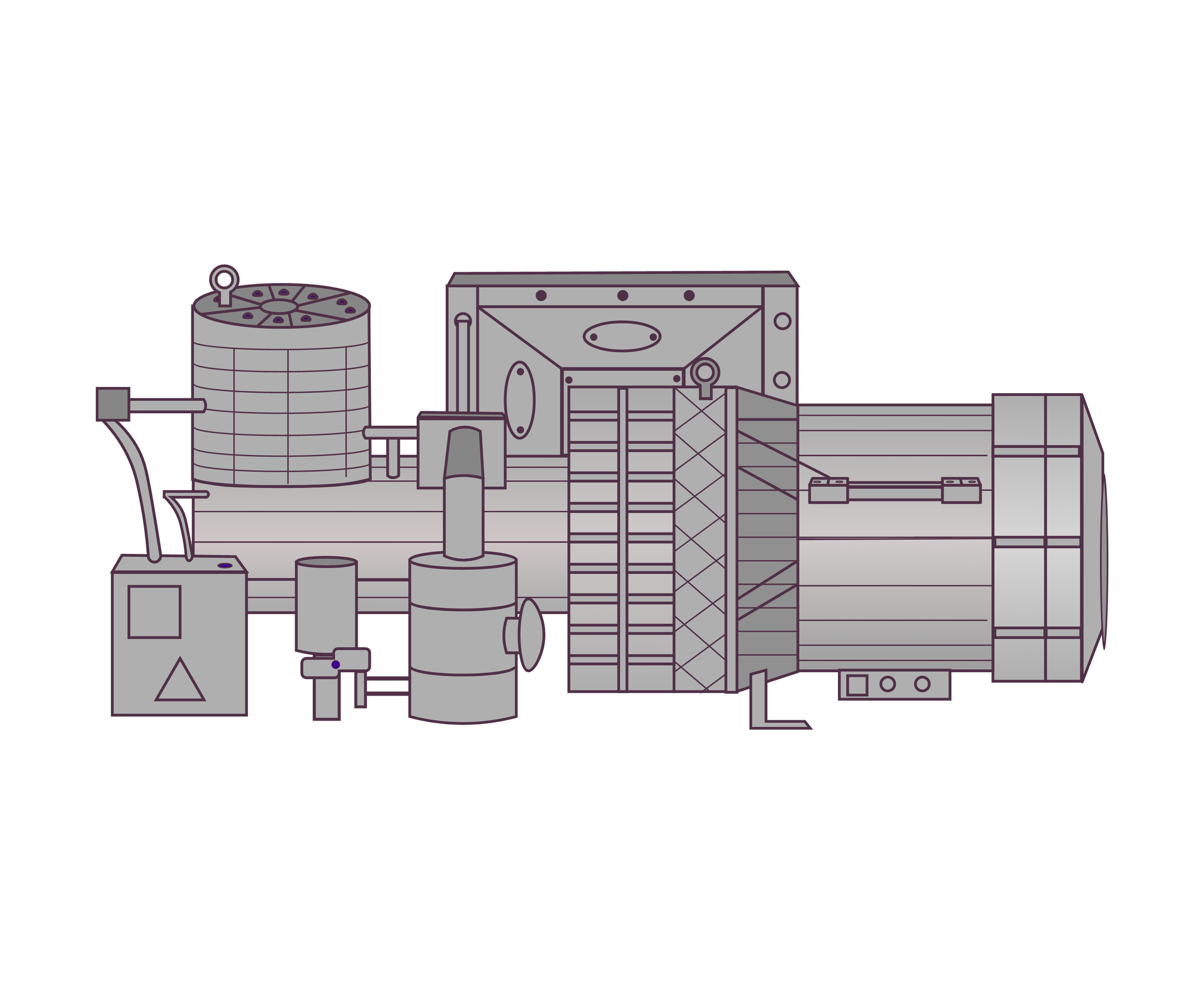 Ilustracja przedstawia sprężarkę Knorr‑Bremse eS eL 20‑5-115. Jest to urządzenie, które odpowiada za wypełnienie przewodów hamulcowych sprężonym powietrzem. Włącza się, gdy ciśnienie w przewodzie spadnie poniżej wartości 4,8 bara i działa aż do momentu, gdy ciśnienie wyniesie 8 barów. Urządzenie napędzane jest silnikiem elektrycznym.