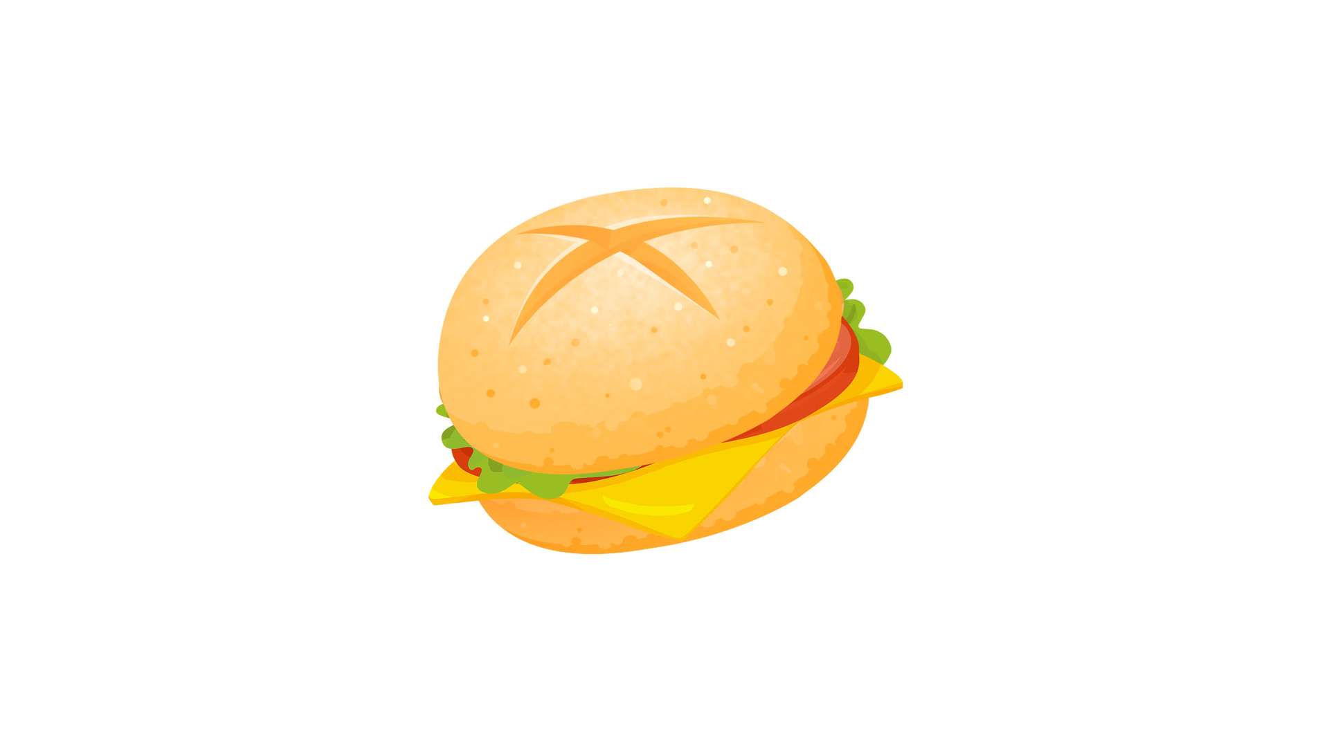 Ilustracja przedstawia bułkę z serem pomidorem i sałatą.